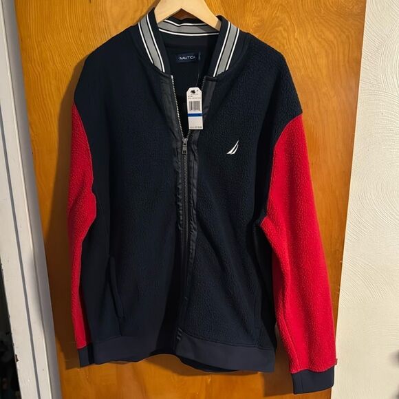 Nautica Fleece Jacket Mens XL Sherpa Red Navy - Picture 1 of 3